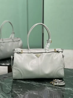 PRADA Shoulder Bags Waxed Leather (White-Gold) 38x30x12cm H20202608081781