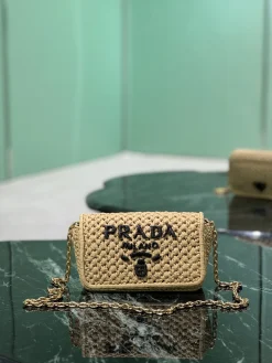 PRADA Shoulder Bags Woven Fabric (Beige-Black) 20X13X7CM F80202608081768