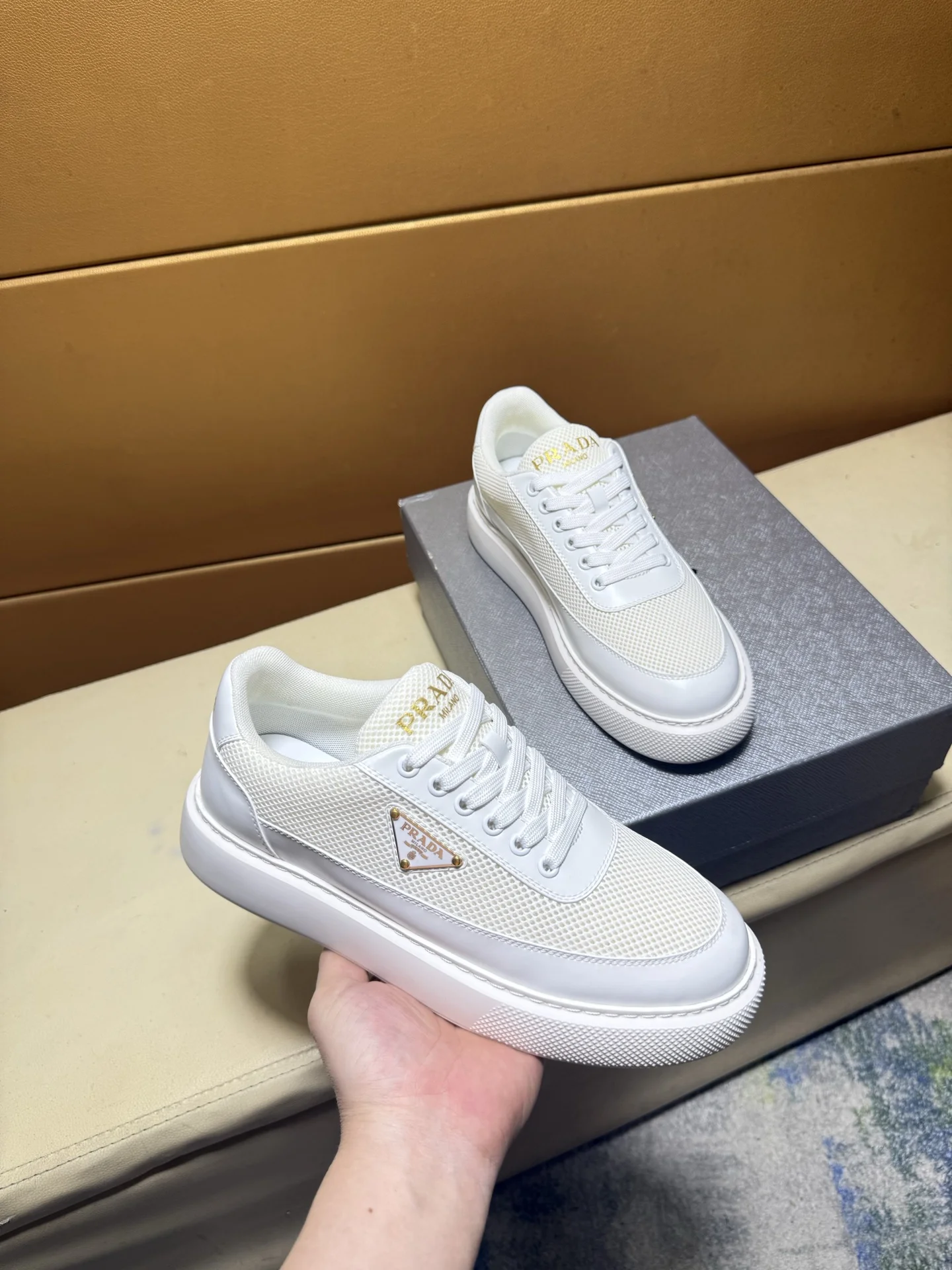 PRADA Sneakers Calfskin Canvas EU38-44 B80202608030478