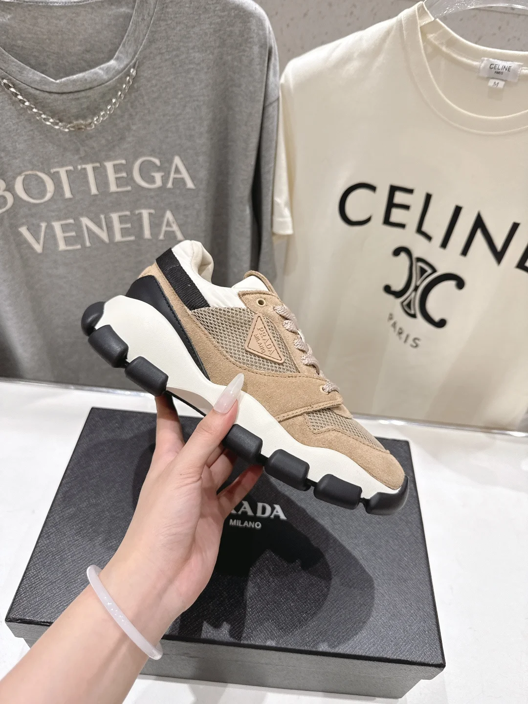 PRADA Sneakers Mesh Suede Leather EU35-39 B80202608031964 - Image 5