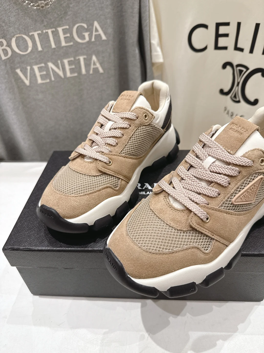 PRADA Sneakers Mesh Suede Leather EU35-39 B80202608031964 - Image 7