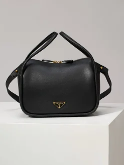 PRADA Top Handle Bags Calf Leather (Black-Gold) 25X18X10CM E90202608081085