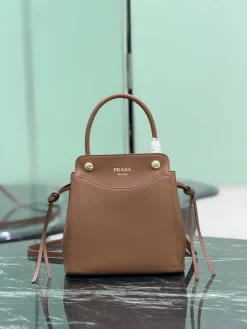 PRADA Top Handle Bags Calf Leather (Brown-Gold) 19X21X7 CM F10202608081387