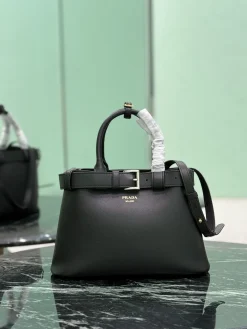 PRADA Top Handle Bags Calfskin Leather (Black-Gold) 32X23X11CM H60202608081233