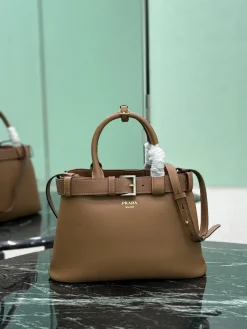PRADA Top Handle Bags Calfskin Leather (Brown) 32X23X11CM H60202608081235