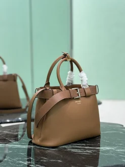 Alternative view of PRADA Top Handle Bags Calfskin Leather (Brown) 32X23X11CM H60202608081235