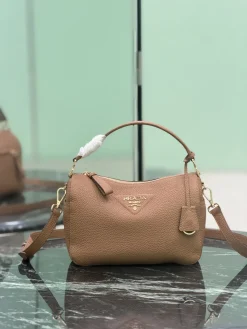 PRADA Top Handle Bags Calfskin Leather (Brown-Gold) 25X15X11CM F50202608081820