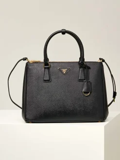 PRADA Top Handle Bags Crossgrain Leather (Black-Gold) 33X24X15CM G20202608080941