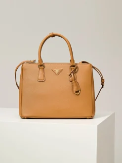 PRADA Top Handle Bags Crossgrain Leather (Brown-Gold) 33X24X15CM G20202608080942