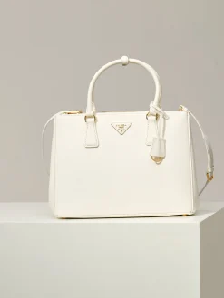 PRADA Top Handle Bags Crossgrain Leather (White-Gold) 33X24X15 CM G20202608080940