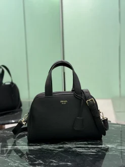 PRADA Top Handle Bags Grained Leather (Black-Gold) 33X22X14CM F80202608081836