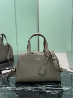 PRADA Top Handle Bags Grained Leather (Gray-Gold) 33X22X14CM F80202608081837