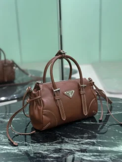 Alternative view of PRADA Top Handle Bags Leather (Brown-Silver) 24x14x9 CM F70202608080264