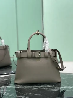 PRADA Top Handle Bags Leather (Taupe-Gold) 32X23X11CM H60202608081231