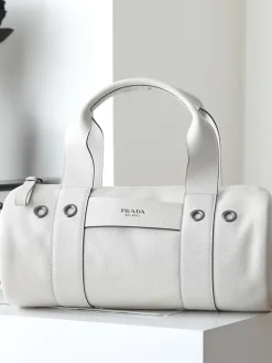 PRADA Top Handle Bags Leather (White-Gray) 15X34X15CM E80202608080292