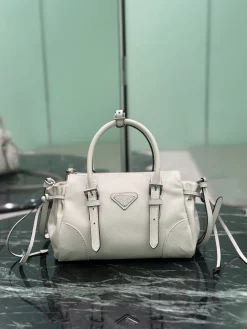 PRADA Top Handle Bags Leather (White-Silver) 24X14X9 CM F70202608080263