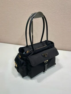Alternative view of PRADA Top Handle Bags Nylon Calfskin (Black-Gold) 31x17x11cm E00202608081086