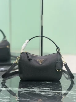 PRADA Top Handle Bags Pebbled Calf Leather (Black-Gold) 25X15X11CM F50202608081818