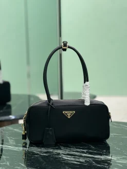 PRADA Top Handle Bags Re-Nylon Leather (Black-Gold) 28X13X8 CM E00202608081757