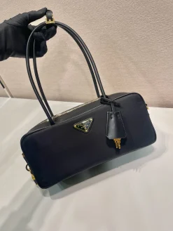 PRADA Top Handle Bags Re-Nylon Leather (Black-Gold) 28x13x8 cm D60202608081092
