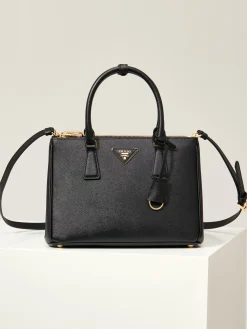 PRADA Top Handle Bags Saffiano Leather (Black-Gold) 28X20X12CM F70202608080938