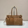 PRADA Top Handle Bags Suede Leather (Brown) 38x30x12cm F80202608081046