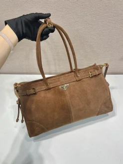 Alternative view of PRADA Top Handle Bags Suede Leather (Brown) 38x30x12cm F80202608081046