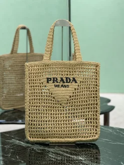 PRADA Totes Bags Raffia (Beige-Black) 36X38X3CM D20202608081895