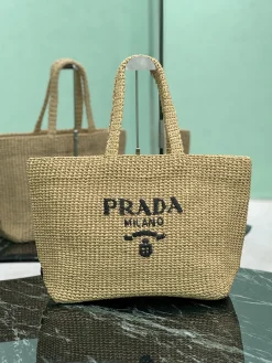 PRADA Totes Bags Raffia (Beige-Black) 40X34X15CM G00202608081882