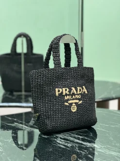 Alternative view of PRADA Totes Bags Raffia (Black-Gold) 24X24X8CM D80202608081887