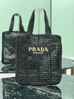 PRADA Totes Bags Raffia (Black-Gold) 36X38X3 CM D20202608081896