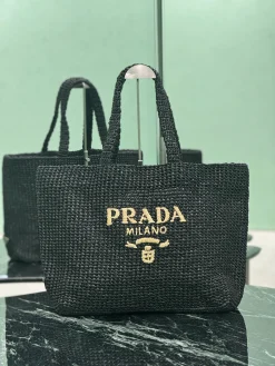 PRADA Totes Bags Raffia (Black-Gold) 40X34X15CM G00202608081881