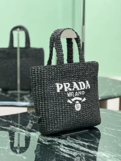 Alternative view of PRADA Totes Bags Raffia (Black-White) 24X24X8CM D80202608081889