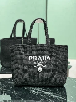 PRADA Totes Bags Raffia (Black-White) 40x34x15 CM G00202608081883