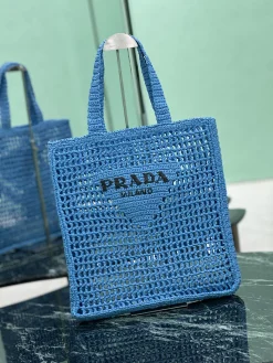 Alternative view of PRADA Totes Bags Raffia (Blue-Black) 36X38X3CM D20202608081900
