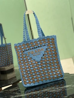 Alternative view of PRADA Totes Bags Raffia (Blue-Brown) 36X38X3CM D60202608081904