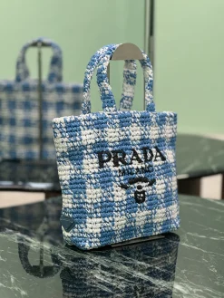 Alternative view of PRADA Totes Bags Raffia (Blue-White) 24X24X8CM D80202608081893