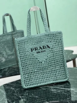 Alternative view of PRADA Totes Bags Raffia Fiber (Green-Black) 36X38X3 CM D20202608081901