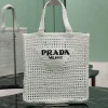PRADA Totes Bags Raffia Fiber (White-Black) 36X38X3CM D20202608081897