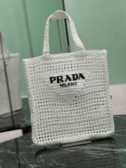 Alternative view of PRADA Totes Bags Raffia Fiber (White-Black) 36X38X3CM D20202608081897