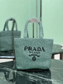PRADA Totes Bags Raffia (Green-Black) 24X24X8CM D80202608081891