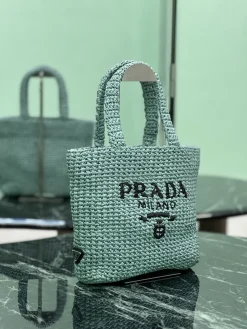 Alternative view of PRADA Totes Bags Raffia (Green-Black) 24X24X8CM D80202608081891