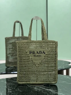 PRADA Totes Bags Raffia (Green-Black) 36X38X3 CM D20202608081899