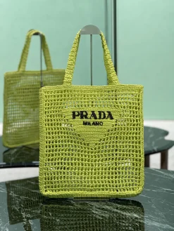 PRADA Totes Bags Raffia (Green-Black) 36X38X3CM D20202608081903