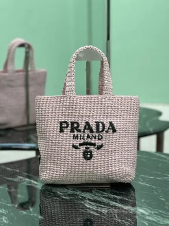 PRADA Totes Bags Raffia (Pink-Black) 24X24X8CM D80202608081890