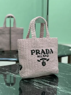 Alternative view of PRADA Totes Bags Raffia (Pink-Black) 24X24X8CM D80202608081890