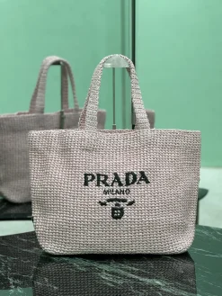 PRADA Totes Bags Raffia (Pink-Black) 40x34x15 cm G00202608081884