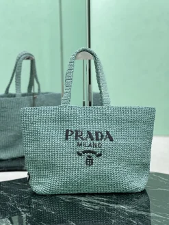 PRADA Totes Bags Raffia (Teal-Black) 40X34X15CM G00202608081885