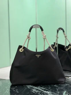 PRADA Totes Bags Recycled Nylon (Black-Gold) 48x39x14 CM D10202608081222