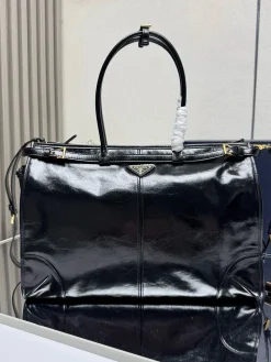 PRADA Totes Bags Waxed Leather (Black-Gold) 42X30X12CM H40202608080964